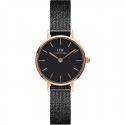 DANIEL WELLINGTON orologio in acciaio placcato dorato fondo nero - Petite Pressed Ashfield