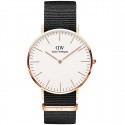 DANIEL WELLINGTON Classic orologio in acciaio e tessuto fondo bianco - Cornwall