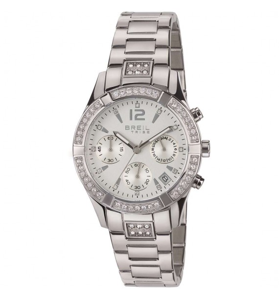 BREIL Tribe - Orologio cronografo in acciaio e cristalli fondo bianco - C'est Chic