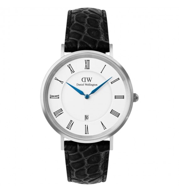 Orologio Daniel Wellington Classic Roman Numerals Date Black Croc Belly Silver