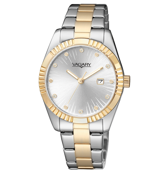 VAGARY Timeless - Orologio in acciaio bicolor fondo silver con cristalli - Donna